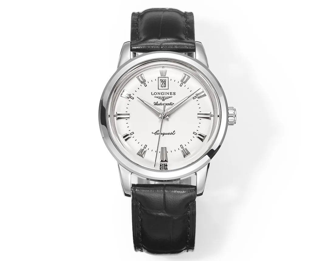 src_0-381.webp Longines Conquest Cyclops White Dial Black Leather - Image 1