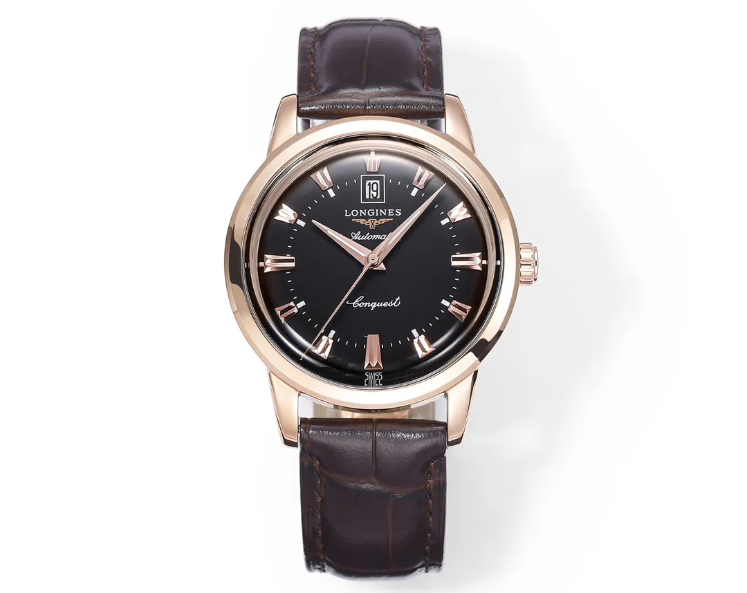 src_0-383.webp Longines Conquest Cyclops Rose Gold Black Leather - Image 1