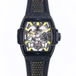 Hublot Masterpiece 906 Black & Yellow Skeleton Tourbillon Watch with Leather Strap