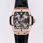 Hublot Masterpiece 906 Rose Gold/Platinum Plated Skeleton Tourbillon Watch with Black Leather Strap