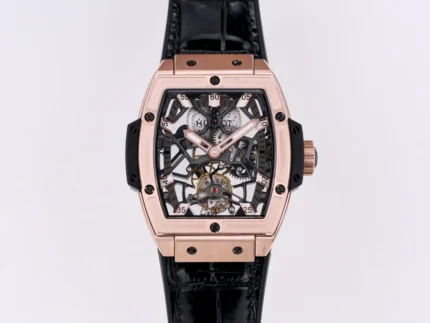 Hublot Masterpiece 906 Rose Gold/Platinum Plated Skeleton Tourbillon Watch with Black Leather Strap