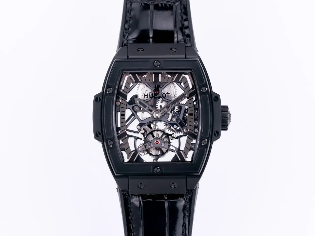 src_0-389.webp Hublot Masterpiece 906 Black Skeleton Tourbillon Watch with Rose Gold/Platinum Plating - Image 1