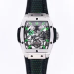 Hublot Masterpiece 906 Tourbillon Watch – Silver with Green Accents, Manual Wind Movement, Leather Strap
