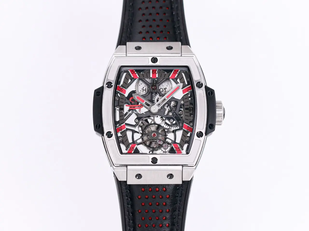 src_0-394.webp Hublot Masterpiece 906 Tourbillon Watch – Rose Gold/Platinum, Black and Red Leather Strap, Manual Wind Movement - Image 1