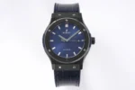 Hublot Classic Fusion Ceramic Watch – Black Ceramic Case, Blue Dial, Crocodile Leather Strap by GSF