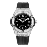 HUBLOT Big Bang One-Click 39mm Stainless Steel White Pave Watch with Black Strap