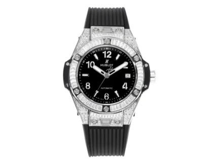HUBLOT Big Bang One-Click 39mm Stainless Steel White Pave Watch with Black Strap