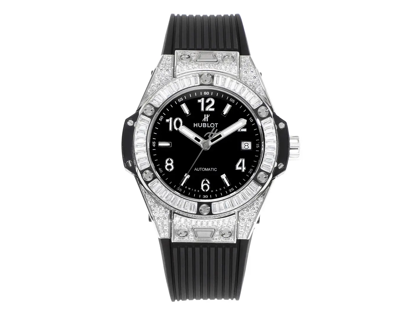 src_0-408.webp HUBLOT Big Bang One-Click 39mm Stainless Steel White Pave Watch with Black Strap - Image 1