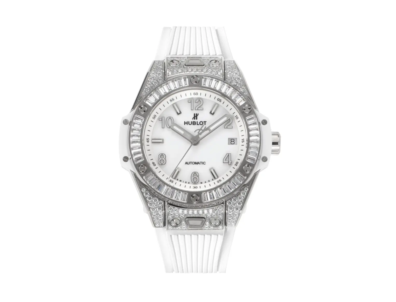 src_0-409.webp Hublot Big Bang One-Click 39mm Stainless Steel White Pave Watch – Automatic, White Strap - Image 1