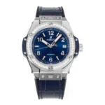 HUBLOT Big Bang One-Click 39mm Stainless Steel White Diamond-Set Watch with Blue Leather Strap