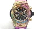 Hublot Big Bang Rainbow 44mm Chronograph Watch with Pink Rubber Strap