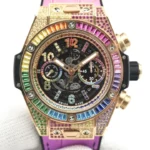 Hublot Big Bang Rainbow 44mm Chronograph Watch with Pink Rubber Strap