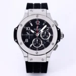 Hublot Big Bang 44mm Black Dial Chronograph Watch with Rubber Strap – Silver Case