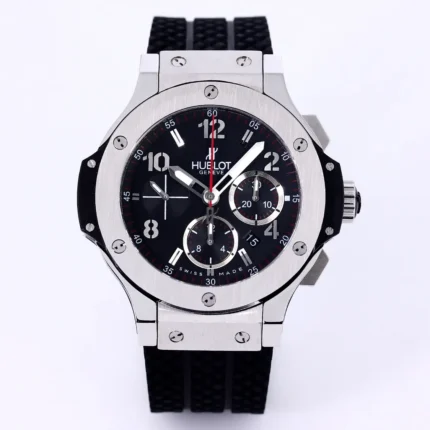 Hublot Big Bang 44mm Black Dial Chronograph Watch with Rubber Strap – Silver Case