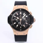 Hublot Big Bang 44mm Rose Gold Black Dial Chronograph Watch with Rubber Strap