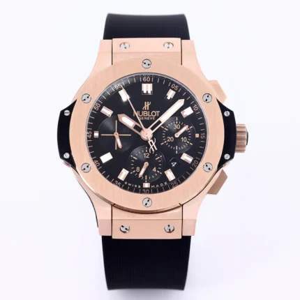 Hublot Big Bang 44mm Rose Gold Black Dial Rubber Strap Chronograph Watch