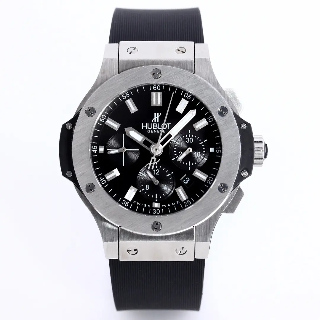 src_0-423.webp Hublot Big Bang 44mm Black Rubber Strap Chronograph Watch – Silver Case - Image 1
