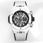 HUBLOT Big Bang Unico White Ceramic Chronograph Watch with Rubber Strap