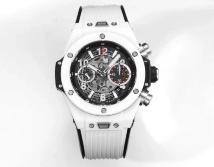 HUBLOT Big Bang Unico White Ceramic Chronograph Watch with Rubber Strap