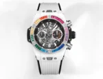 Hublot Big Bang Unico Rainbow Ceramic Watch – White with Multicolor Bezel, Automatic Chronograph, 45mm