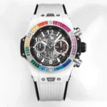 Hublot Big Bang Unico Rainbow Ceramic Watch – White with Multicolor Bezel, Automatic Chronograph, 45mm