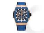 HUBLOT Spirit of Big Bang King Gold Blue Skeleton Dial Limited Edition Watch with Rubber Strap