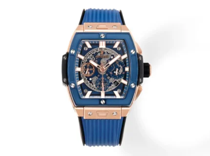 HUBLOT Spirit of Big Bang King Gold Blue Skeleton Dial Limited Edition Watch with Rubber Strap