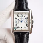 Cartier Tank W5330007 Silver Black Leather Watch