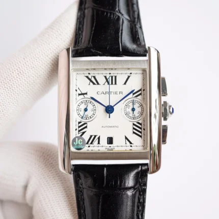 Cartier Tank W5330007 Silver Black Leather Watch