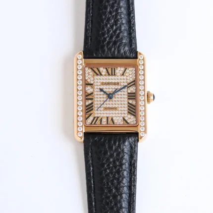 Cartier Tank MK3 Automatic Watch Rose Gold Black Leather