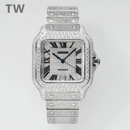 Cartier Santos Full Diamond Silver Watch