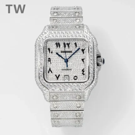 Cartier Santos Full Diamond Watch Silver