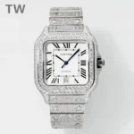 Cartier Santos Full Diamond Silver Watch (2)