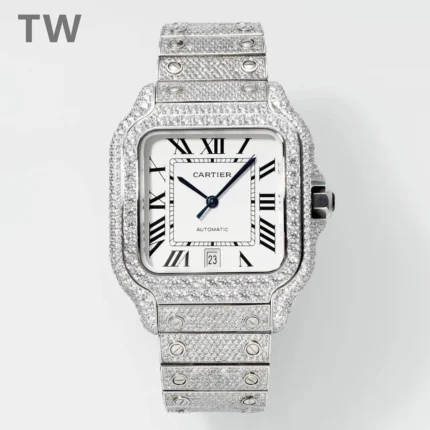 Cartier Santos Full Diamond Silver Watch (2)