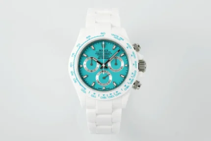 Rolex Daytona Ceramic Watch – White Strap, Turquoise Dial, Racing Style