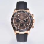 Rolex Daytona Watch with Black Rubber Strap and Brown Dial