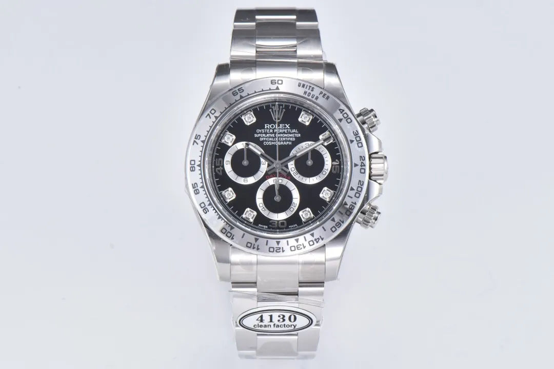 src_0-628.webp Rolex Daytona Watch – Black Enamel Dial with Moissanite Diamonds - Image 1