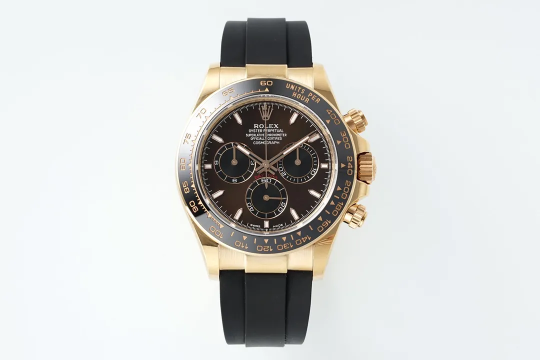 src_0-638.webp Rolex Daytona Watch β Gold with Black Dial and Rubber Strap β Limited Stock - Image 1
