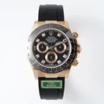 Rolex Daytona Rose Gold Black Dial Rubber Strap Watch