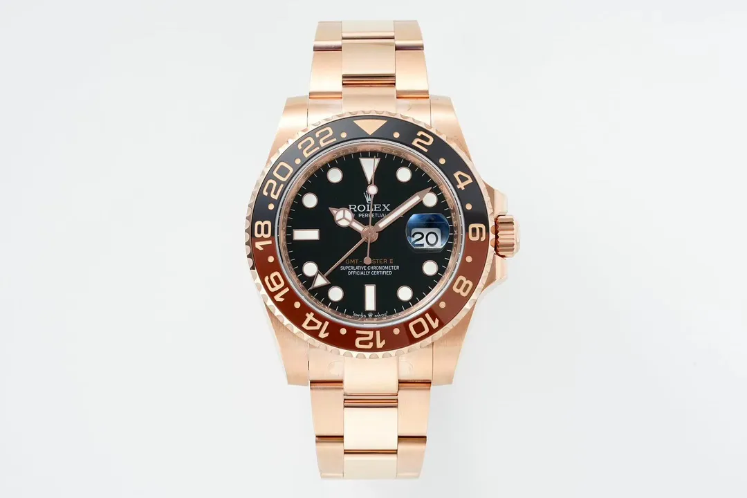 src_0-77.webp Rolex GMT-Master II GMT Black Dial Rose Gold Watch with Brown Ceramic Bezel - Image 1