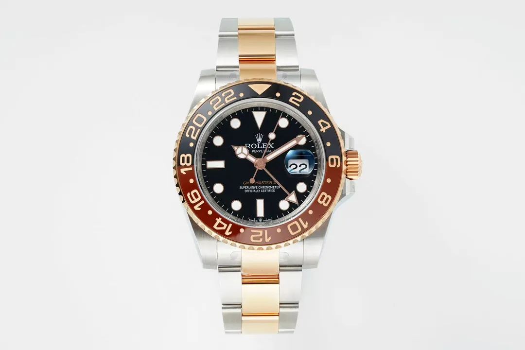 src_0-78.webp Rolex GMT-Master II Watch β Black Dial, Two-Tone Stainless Steel & Rose Gold, Ceramic Bezel - Image 1