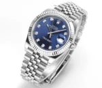 Rolex Datejust 41mm Watch – Silver with Blue Dial and Diamond Markers - Image 3