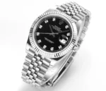 Rolex Datejust 41mm Watch – Silver with Black Dial and Diamond Markers - Image 3