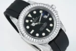Rolex Yacht-Master 42mm Black Dial Diamond Bezel Rubber Strap Watch - Image 3