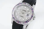 Rolex Yacht-Master 40mm Platinum Case Watch with Diamond & Amethyst Bezel and Black Rubber Strap - Image 3