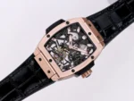 Hublot Masterpiece 906 Rose Gold/Platinum Plated Skeleton Tourbillon Watch with Black Leather Strap - Image 10