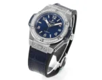 HUBLOT Big Bang One-Click 39mm Stainless Steel White Diamond-Set Watch with Blue Leather Strap - Image 3