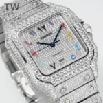 Cartier Santos Full Diamond Bezel Silver Watch - Image 3