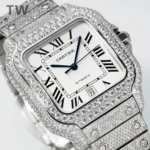 Cartier Santos Full Diamond Silver Watch (2) - Image 3