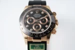 Rolex Daytona Rose Gold Black Dial Rubber Strap Watch - Image 3